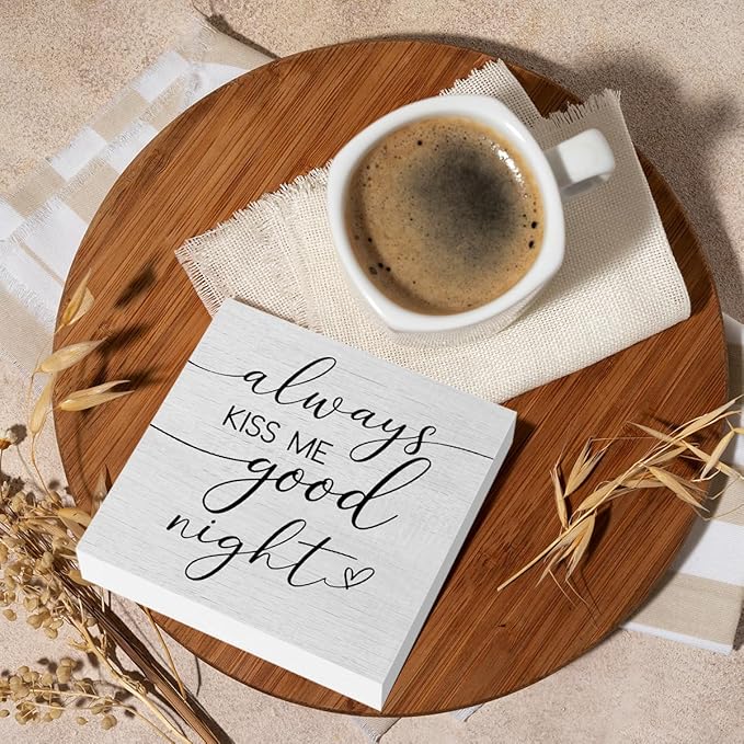 Good Night Bedroom Quote Home Decor Accessories Rustic Wooden Box Sign Desk Decor for Family Couple Couples Table Shelf Wall Living Room Home Bedroom Farmhouse Wood Block Plaque Box Sign
