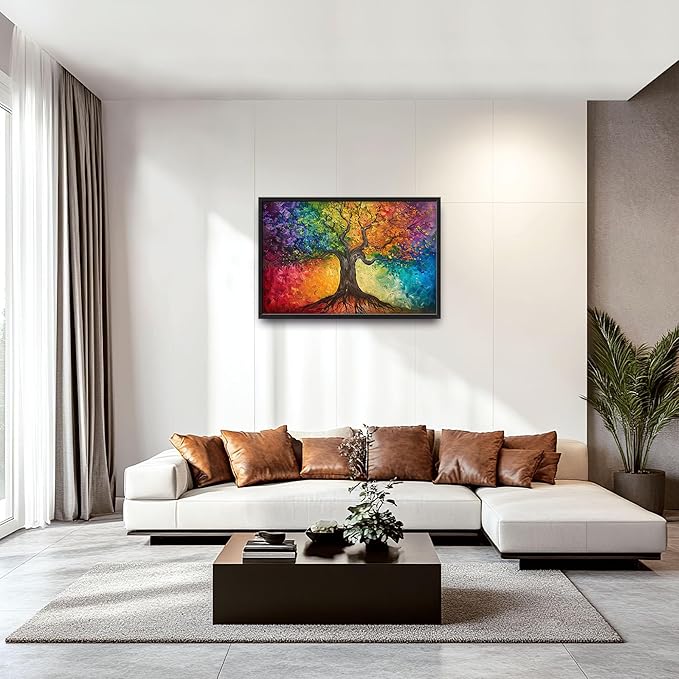 Colorful Tree Large Wall Art for Living Room Framed, Tree of Life Wall Decor Pictures, Canvas Print Painting, Aesthetic Artwork Bedroom Office Home Decor 36"x24"