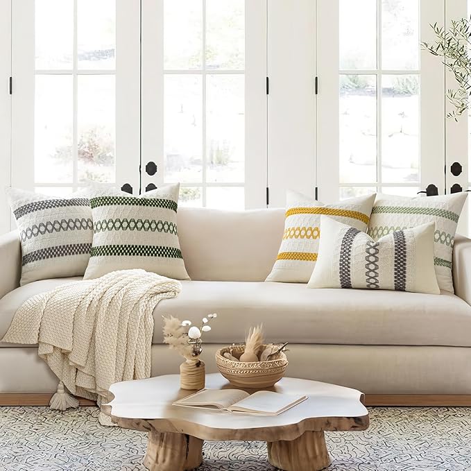 MIULEE Set of 2 Moss Green Boho Decorative Pillow Covers 20x20 Inch Farmhouse Rustic Couch Throw Pillows Modern Summer Cotton Cushion Covers Retro Cute Macrame Woven Home Decor for Bed Sofa Chair