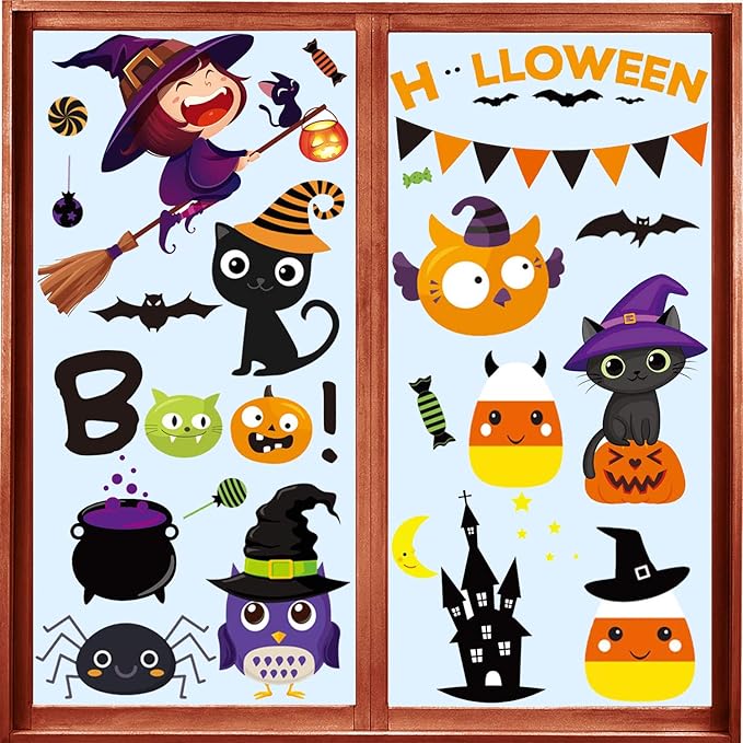 MISS FANTASY Halloween Window Clings - Halloween Window Decorations Stickers Decals Decor Cute Pumpkin Ghost Decor for Room Bathroom Kitchen