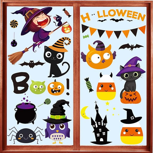 MISS FANTASY Halloween Window Clings - Halloween Window Decorations Stickers Decals Decor Cute Pumpkin Ghost Decor for Room Bathroom Kitchen