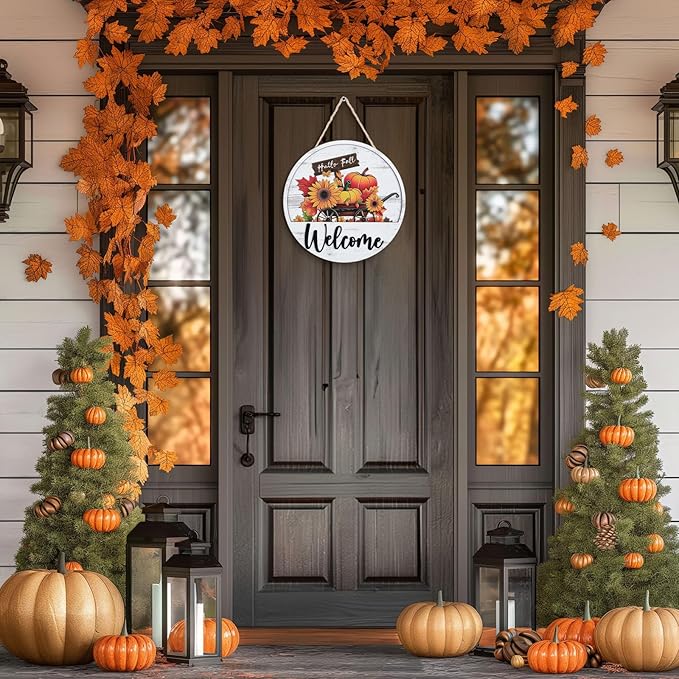 Welcome Sign for Front Door: 13pcs Interchangeable Fall Decor - Housewarming Gifts for New Home Seasonal Wreaths Outdoor Holiday All Season Decorations