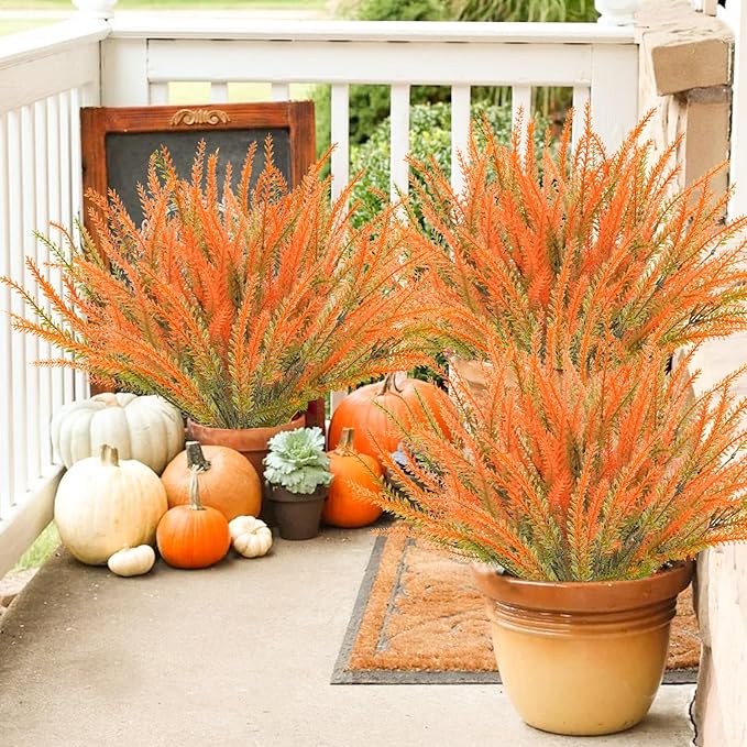 10 Pcs Fall Flowers, UV Resistant Artificial Lavender Flowers Faux Plastic Fall Plants Shrubs Bushes for Floral Arrangements Indoor Outdoor Planters Porch Window Box Patio Home Decor