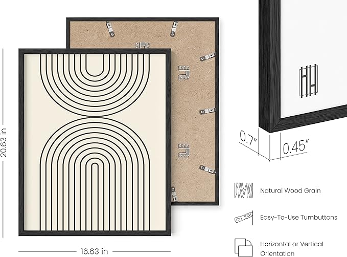 HAUS AND HUES Neutral Wall Art Prints - Boho Art, Mid Century Modern Decor, Line Art, Geometric Wall Art and Semi Circles Reflected (16x20 Framed Black)