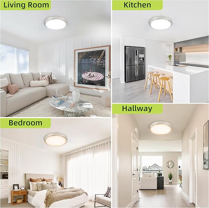 hykolity 2 Pack 9 Inch Selectable CCT LED Round Flat Panel Light, 18W 1800LM 3000K/4000K/5000K, Edge-Lit Flush Mount Ceiling Light Fixture for Kitchen, Bedroom, Laundry and Closet Room,Brush Nickel