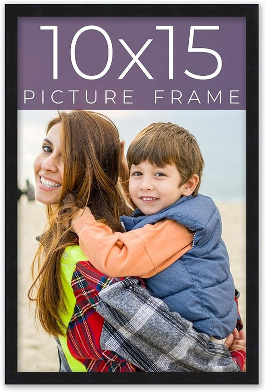 10x15 Frame Black Real Wood Picture Frame Width 0.75 Inches | Interior Frame Depth 0.5 Inches | Black Mid Century Photo Frame Complete with UV Acrylic, Foam Board Backing & Hanging Hardware