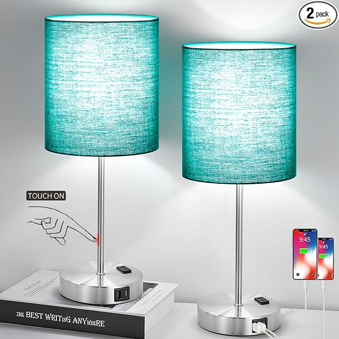 ๐ฎ๐ฌ๐ฎ๐ฏ ๐ก๐๐ช Green Touch Table Lamps Set of 2 with 2 USB & AC Outlet, 3-Way Dimmable Bedside Nightstand Lamps for Bedroom lamps Living Room Nursery, 800 Lumens 5000K Daylight Bulbs Included
