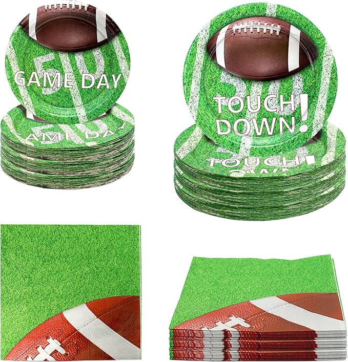 180Pcs Football Party Supplies Paper Plates and Napkins Serve 60 Disposable Tableware Set for Birthday Party Decorations Game Day Family School Holiday Sports Events
