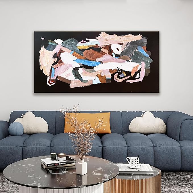 TAIJXAGSG Canvas Art Wall Decor Black Abstract Wall Art For Living Room Modern Canvas Colorful Abstract Wall Art Prints Black Wall Art Pictures For Bedroom Hotel Home Wall Decor 24 X 48 Inch