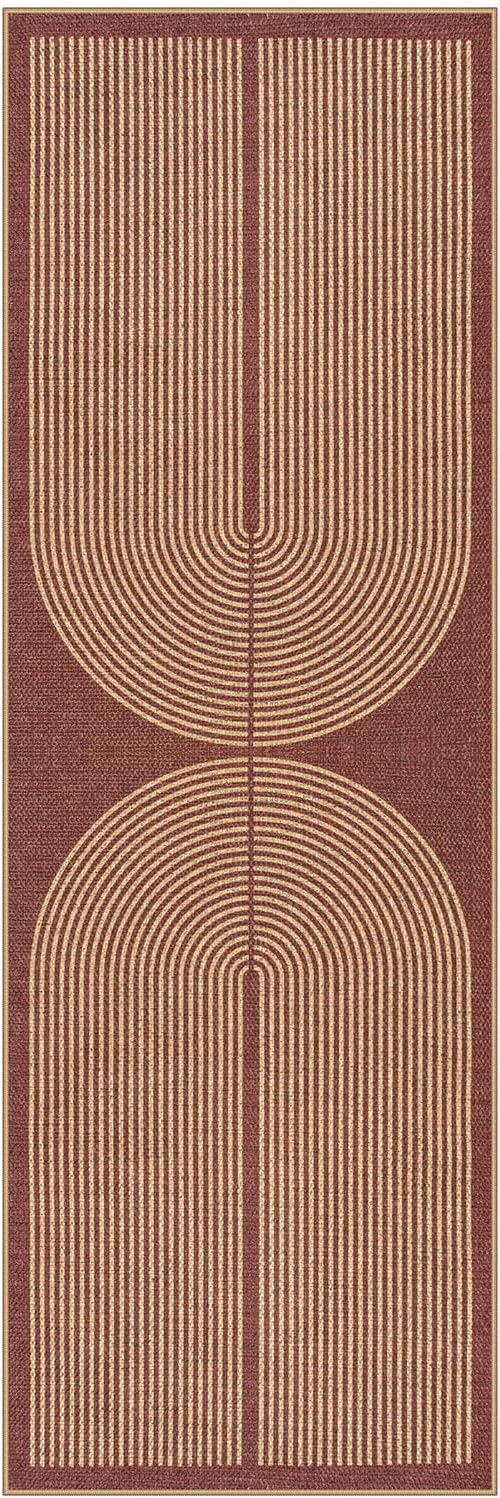 Lahome Modern Rainbow Easy Jute 2x6 Runner Rug, Red Runners for Hallways Non Slip Washable Kitchen Rugs, Farmhouse Stain Resistant Non Shedding Low Pile Indoor Outdoor Carpet for Laundry Entryway