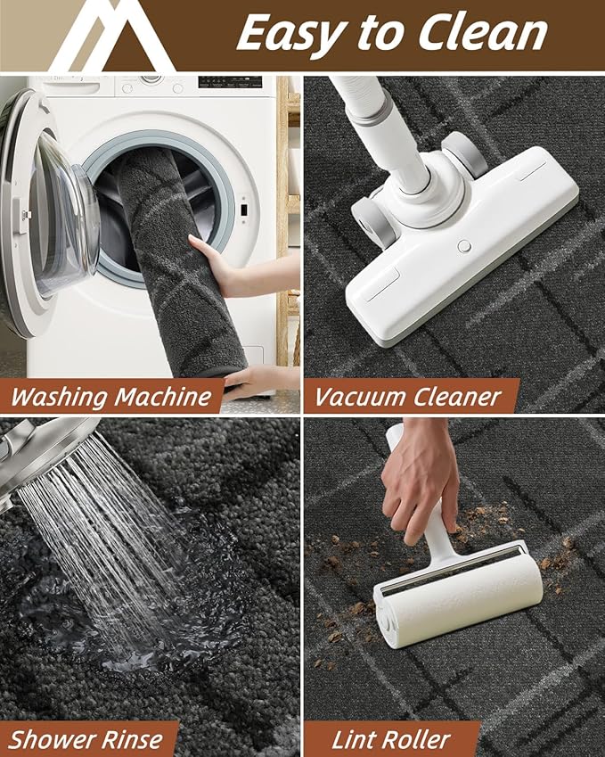 COSY HOMEER Kitchen Mats, 2 PCS Kitchen Rug Non Slip Washable, Absorbent Runner Rugs for Kitchen Floor, Polyester Kitchen Sink Rug 20"x32" + 20"x48"(Grey)