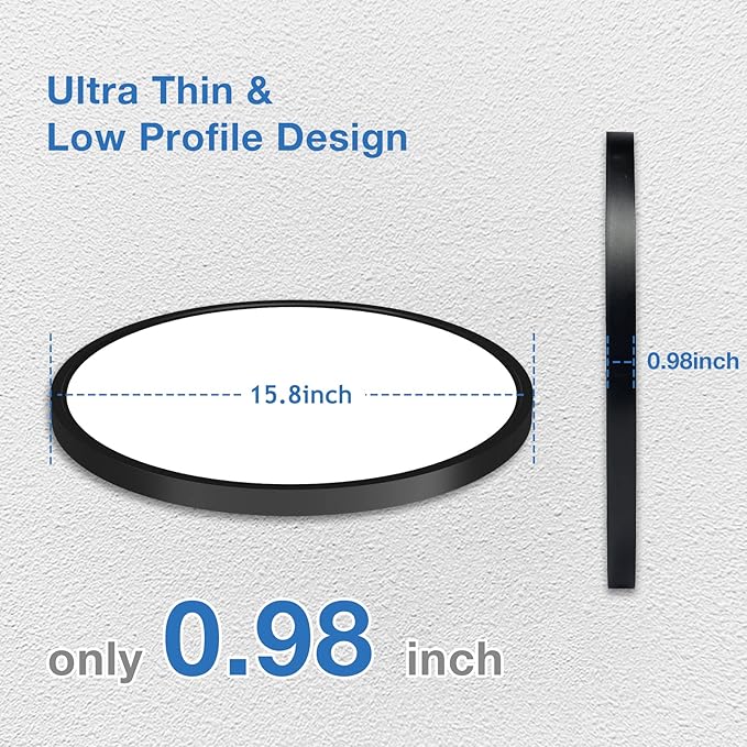 15.8 Inch Black Flush Mount Ceiling Light Dimmable, 6 Pack, 24W, 3 Color Temperature Seletable, ETL