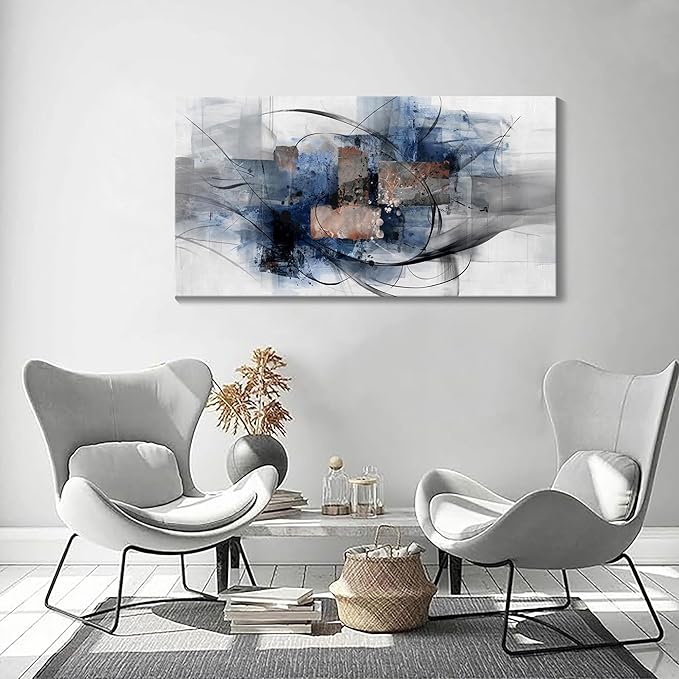 Mofutinpo Black and Blue Abstract Wall Art: Large, Modern Canvas Wall Art for Living Room, Bedroom, Office Decorations - Blue, Grey, Black and White Wall Decor Paintings & Pictures 20×40