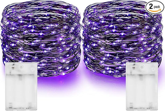 Dazzle Bright Fairy String Lights, Total 40FT 120LED Copper Wire Battery Operated Waterproof Lights, Halloween Decorations for Indoor Home Outdoor Garden Patio Party Decor (Purple, 2)