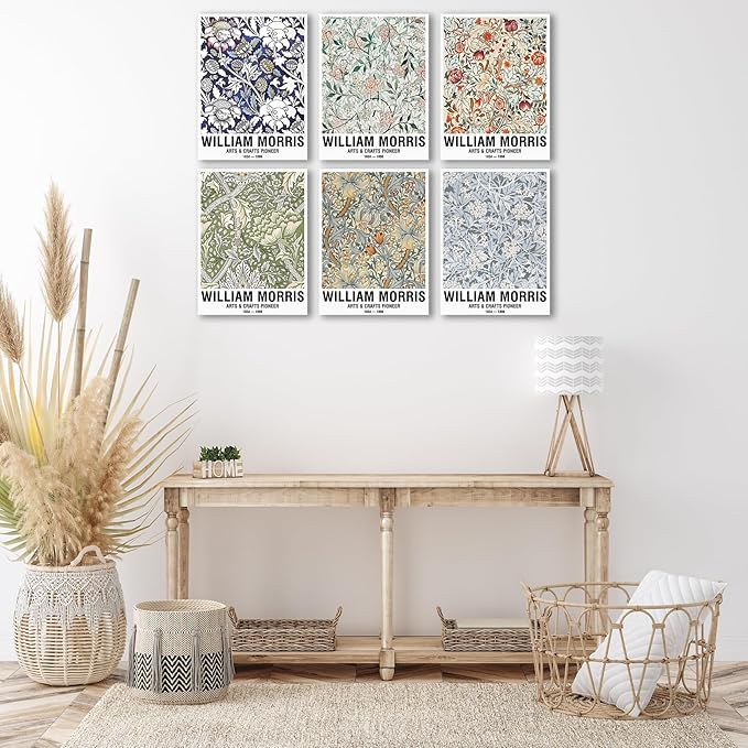 COSCTOR Set of 6 William Morris Wall Art Decor Canvas Framed 6 Pieces Vintage Abstract Minimalist for Bedroom Living Room Bathroom Hallway Home Decoration(Framed, 9x12)