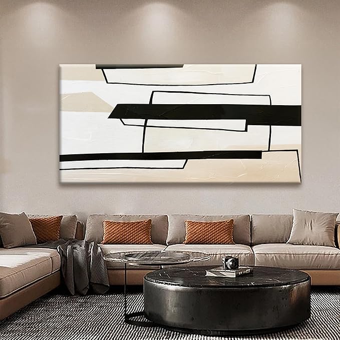 TAIJXAGSG Large Abstract Wall Art For Living Room Black Canvas Art Wall Decor White Wall Art Office Decoration Abstract Wall Decor For Home Bedroom Kitchen Artwork 29x58 Inch
