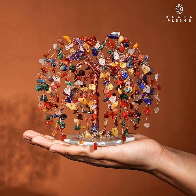 7 Chakra Healing Crystal Tree of Life, Home and Office Desk Décor, Feng Shui Money Bonsai Trees for Postive Energy, Wealth, Good Luck, Protection, Reiki Healing Crystals and Stones, Spiritual Gifts