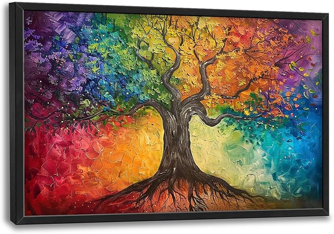 Colorful Tree Large Wall Art for Living Room Framed, Tree of Life Wall Decor Pictures, Canvas Print Painting, Aesthetic Artwork Bedroom Office Home Decor 36"x24"