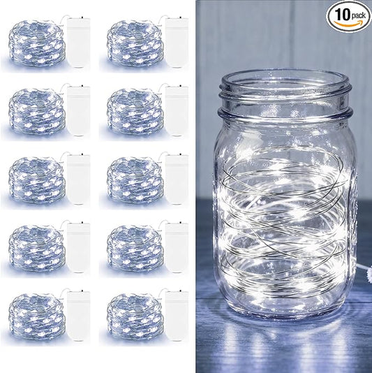 10 Pack Fairy Lights Battery Operated - 7ft 20 LED Twinkle Lights Copper Wire Mini String Lights Firefly Lights for Mason Jars DIY Crafts Christmas Wedding Party Centerpiece Table Decor, Cool White