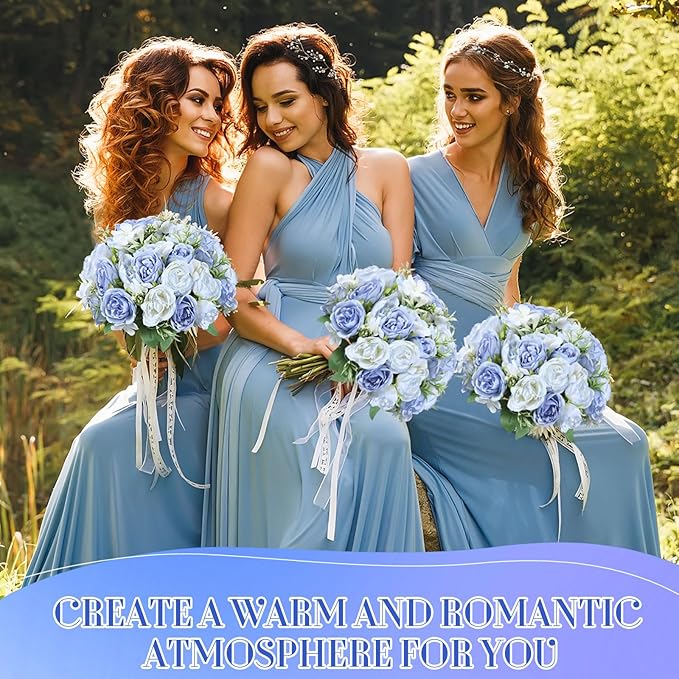 Geosar 16 Bundles Artificial Peonies Flowers Fake Silk Peony Bouquet Faux Peonies Flowers Bulk for Decoration Vase Florals Arrangements Wedding Party Table (Gradient Blue)