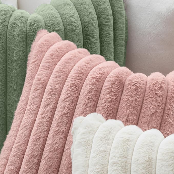 MIULEE Faux Fur Decorative Throw Pillow Covers 16x16 Inch Set of 2, Modern Spring Home Decor Soft Plush Couch Pillows Cozy Fluffy Cushion Covers for Sofa Bed Blush Pink