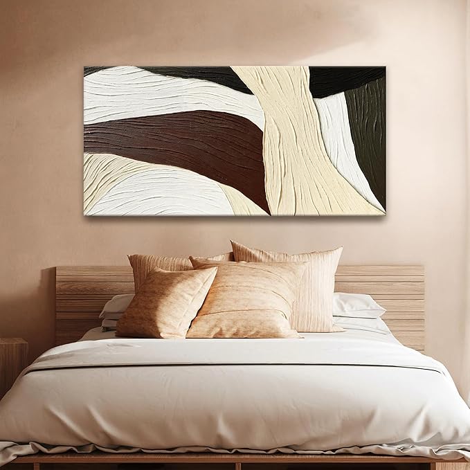 Canvas Art Wall Decor Artwork Multicolor Geometric Line Abstract Wall Decor Brown Paintings Abstract Wall Art Modern Bedroom Art Bathroom Home Artwork 20"X 40" Ready To Hang