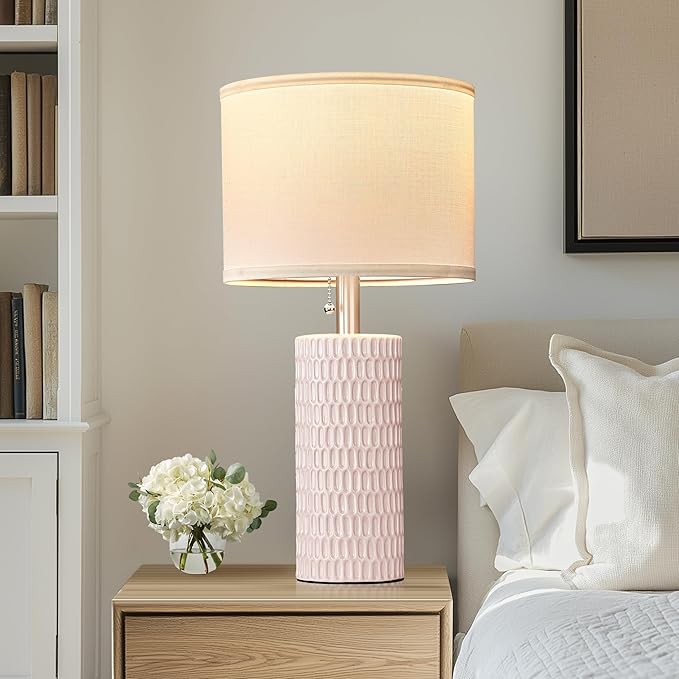 Table Lamps for Living Room Set of 2, Ceramic Table Lamps for Bedroom, 20" Modern Lamps for Night Stands, Pink