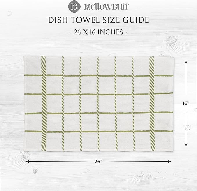 100% Cotton Terry Dish Towels, 4 Pack Checks, 16 x26 Inches, Super Soft and Absorbent Kitchen Towels, Perfect for Kitchen Cleaning and Dish Washing | Green