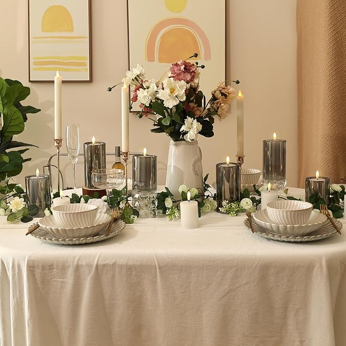 NURADA Flameless Candles with Remote Timer - Glass Real Wax 3D Wick LED Pillar Votive Candle Set Battery Operated Flickering Light for Home Christmas Decoration -Grey 3 Pack