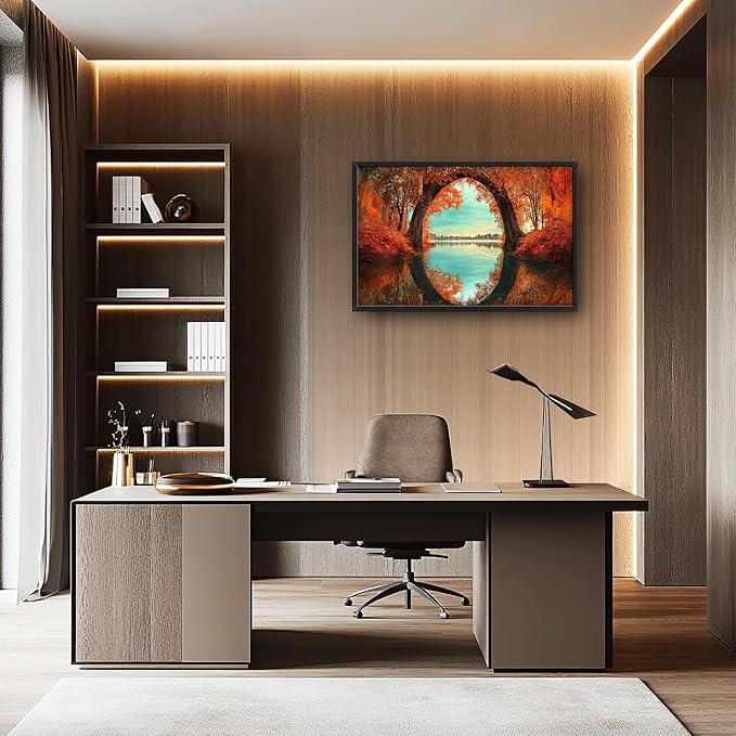 Olivine Autumn Wall Art, Tree Pictures Wall Decor, Autumn Forest Painting, Nature Landscape Canvas Prints, Framed Artwork for Bathroom Bedroom Living Room Office Home Decoration 36"x24"