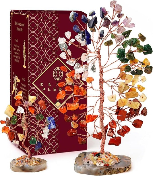 Crystal Tree for Positive Energy, 7 Chakra Tree of Life Healing Crystals & Stones, Money Bonsai Trees Pack of 2, Feng Shui Décor for Home and Office Desk Decoration, Good Luck Gifts for Women & Men