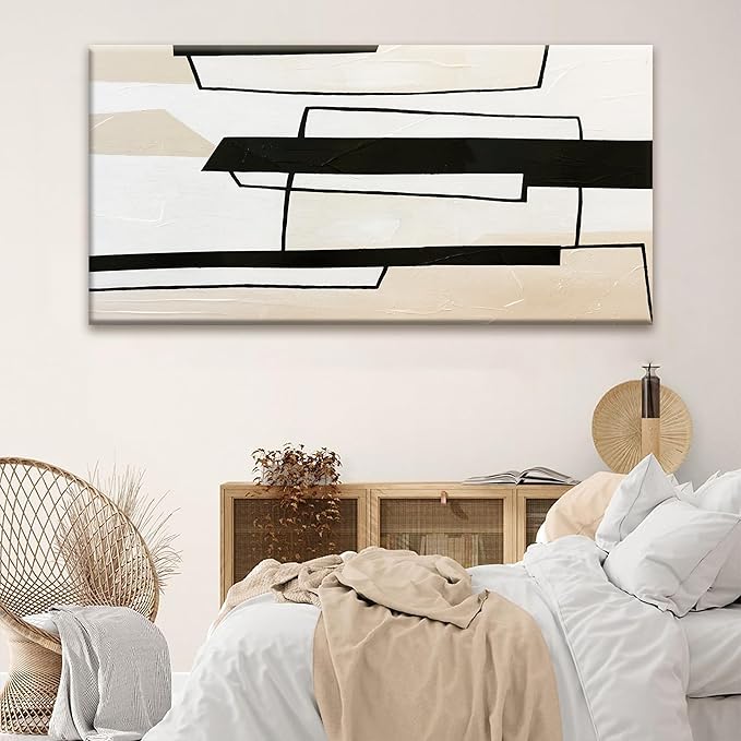 TAIJXAGSG Large Abstract Wall Art For Living Room Black Canvas Art Wall Decor White Wall Art Office Decoration Abstract Wall Decor For Home Bedroom Kitchen Artwork 29x58 Inch