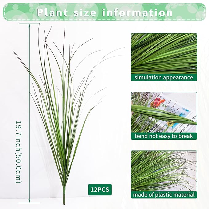 12Pcs Artificial Grass Plants, Faux Shrubs Wheat Grass, Artificial Tall Grass Fake Plants for Outdoor Decor,Artificial Greenery Stems Weed for Room Indoor Home Decor(Green Red Tail)