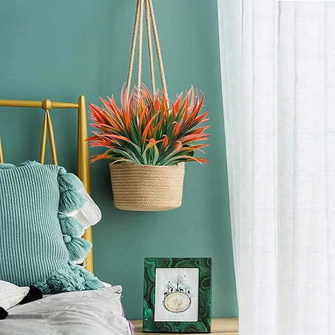 12 Pcs Artificial Outdoor Plants UV Resistant Tall Fake Grass Plants Bushes Faux Tropical Flowers Décor Fall Winter Summer Planters Patio Front Door Porch Plastic Greenery & Shrubs Decoration