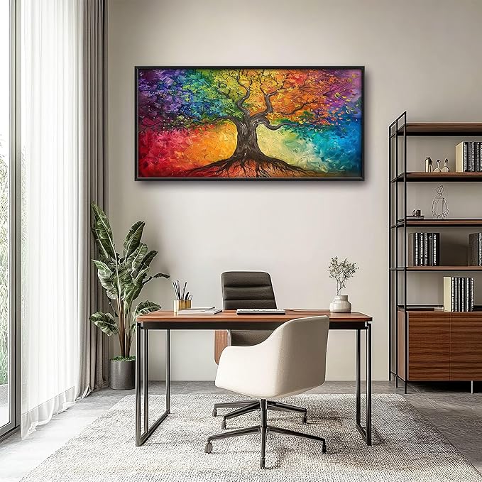 Colorful Tree Large Wall Art for Living Room Framed, Tree of Life Wall Decor Pictures, Canvas Print Painting, Aesthetic Artwork Bedroom Office Home Decor 60"x30"
