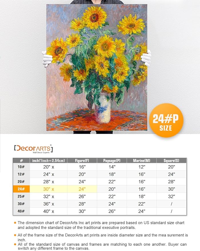 DECORARTS - Monet Sunflowers, Claude Monet Art Reproduction. Giclee Canvas Prints Wall Art for Home Decor 30x24
