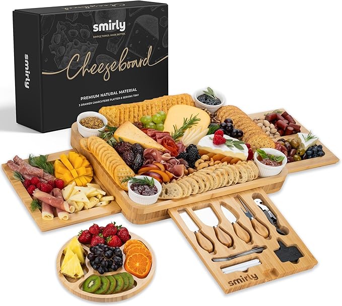 SMIRLY Charcuterie Boards Set - Large Bamboo Cheese Board Set - House Warming Gifts New Home, Wedding Gift for Couple, Bridal Shower Gift, Birthday Gifts for Women