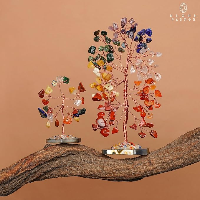 Crystal Tree for Positive Energy, 7 Chakra Tree of Life Healing Crystals & Stones, Money Bonsai Trees Pack of 2, Feng Shui Décor for Home and Office Desk Decoration, Good Luck Gifts for Women & Men