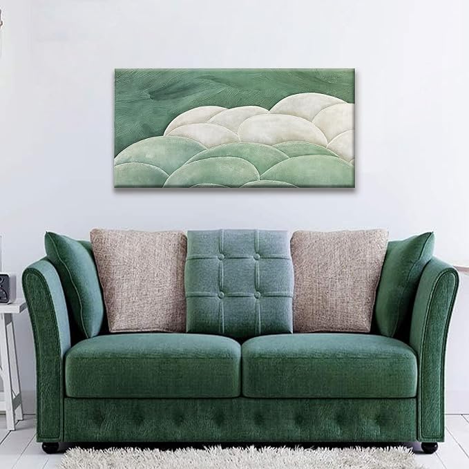 Tsomzxng Canvas Art Wall Decor Wall Art For Bedroom Office Abstract Wall Decor Green White Wall Art Irregular Shapes Painting Prints Ready To Hang Pictures Home Artwork 20×40 Inch