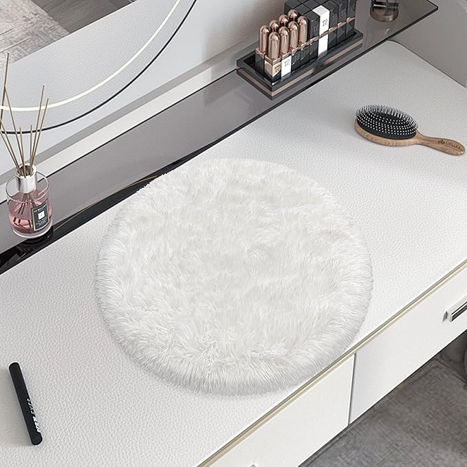 Tie Dye White Round Rugs Small 2x2 ft Fluffy Circle Rug Furry Carpet Shaggy Circular Fuzzy Plush Area Rug for Girls Bedroom Kids Room Nursery Cute Room Decor Chair Cushion Pet mat Doormat