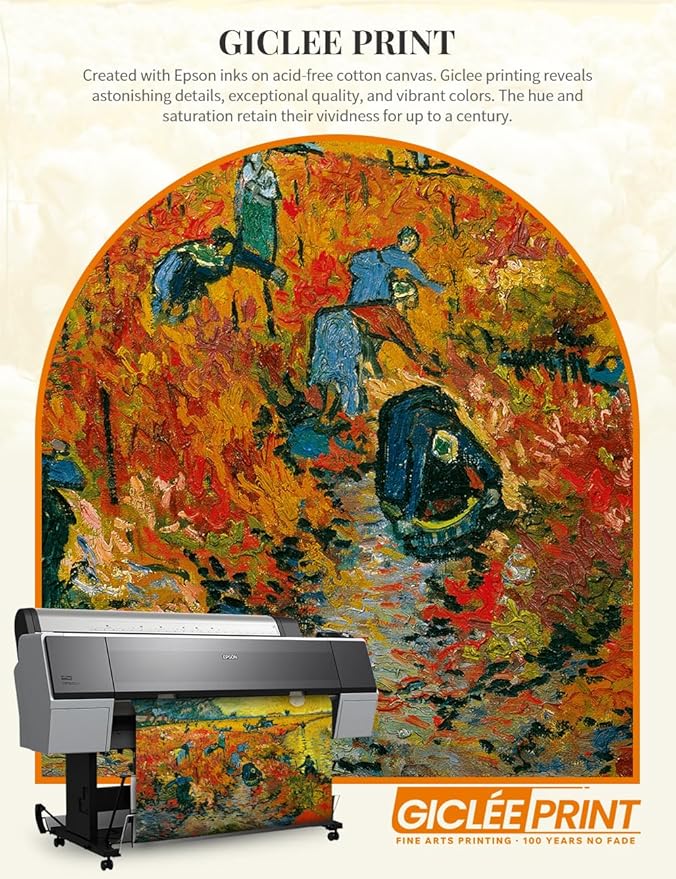 DECORARTS - The Red Vineyards - Vincent Van Gogh Giclee Prints w/Antique Brown Frame for Wall Decor. Picture Size: 20x16, Total Size w/Frame: 23x19