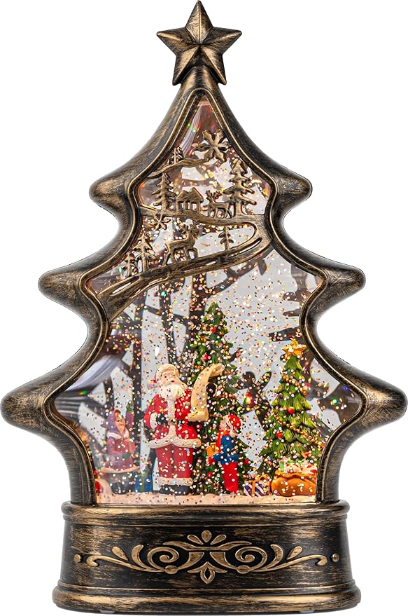 Christmas Snow Globe Lantern Water Glittering Santa's List with Music& Timer, USB Lined/Battery Operated Lighted Lantern for Christmas Festival Decoration Gifts (Santa)