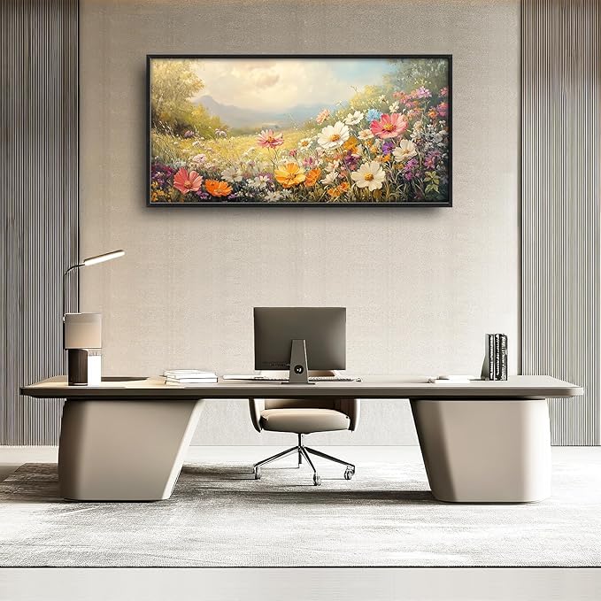 Colorful Wildflower Framed Wall Art for Living Room, Large Gesang Flower Canvas Wall Decor, Wildflower Pictures Painting, Modern Artwork for Bathroom Bedroom 60L'' × 30W''