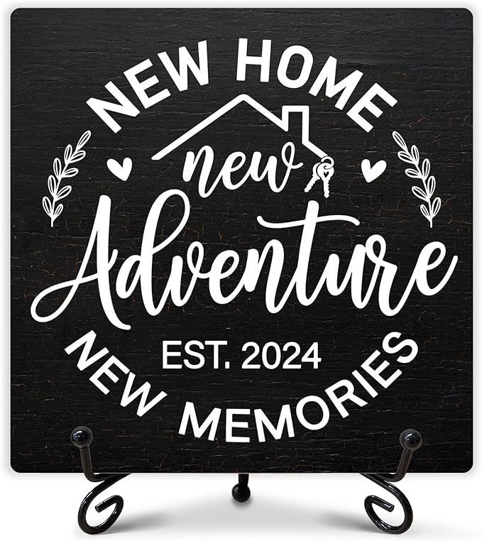 Housewarming Gifts, New Home New Adventure Memories Welcome Home Decorations, Best Gift Ideas for Family Couple, 5 x 5 Inches Living Room Bedroom Kitchen Bathroom Decor-070