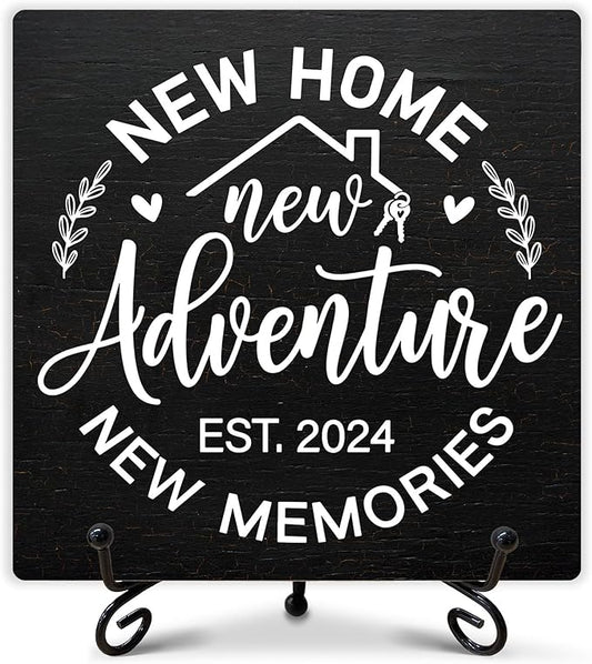 Housewarming Gifts, New Home New Adventure Memories Welcome Home Decorations, Best Gift Ideas for Family Couple, 5 x 5 Inches Living Room Bedroom Kitchen Bathroom Decor-070