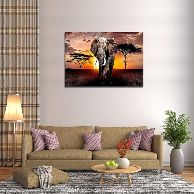 XXMWallArt FC3081 Canvas Wall Art Elephant Picture African Wild Animals Artwork Painting Print for Living Room Bedroom Kitchen Home and Office Wall Decor