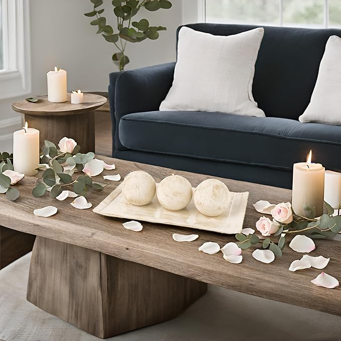 Creative Scents Rustic Luxe Decorative Tray and Orb Set - Centerpiece Table Decorations for Coffee Table Decor - Modern Farmhouse Decor - Decorative Accents Bowl with Balls for Dining Table Decor