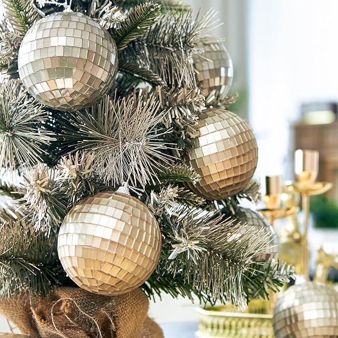 12 PCS Disco Balls Ornaments, Small Disco Balls Party Decorations, 3.15in Brown and Grey Glass Hanging Decor for Home Birthday Decoration KTV Party Decor Fall Decor Xmas Tree