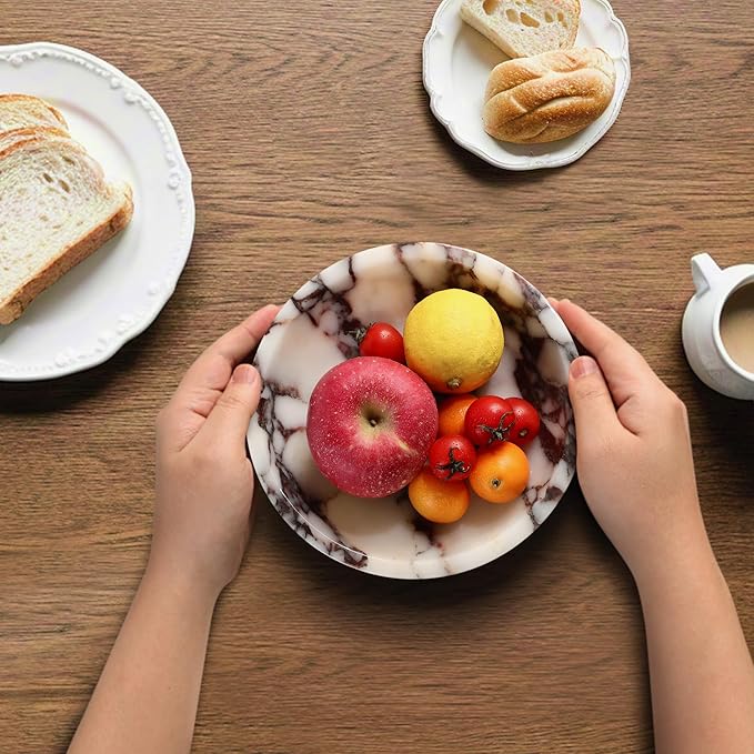 Decorative Bowl for Home Decor – Marble Fruit Bowl, Key Holder Tray with Marble Finish, Entryway Table Organizer, Kitchen Countertop & Coffee Table Centerpiece