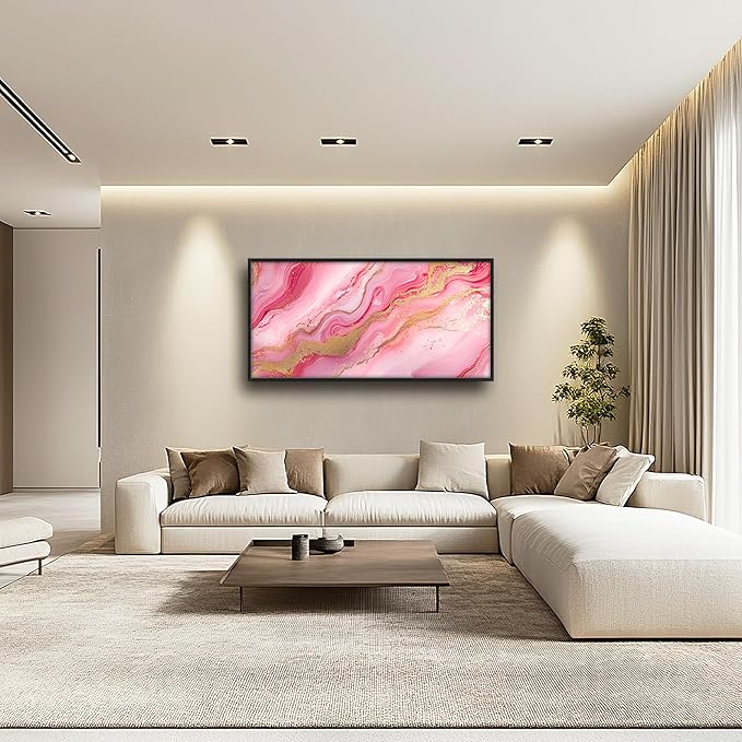 Lovira Abstract Pink Marble Large Wall Art Gold Wave Canvas Wall Decor Pictures Prints Painting Framed Modern Artwork for Living Room Bedroom Bathroom Office 30"x60"